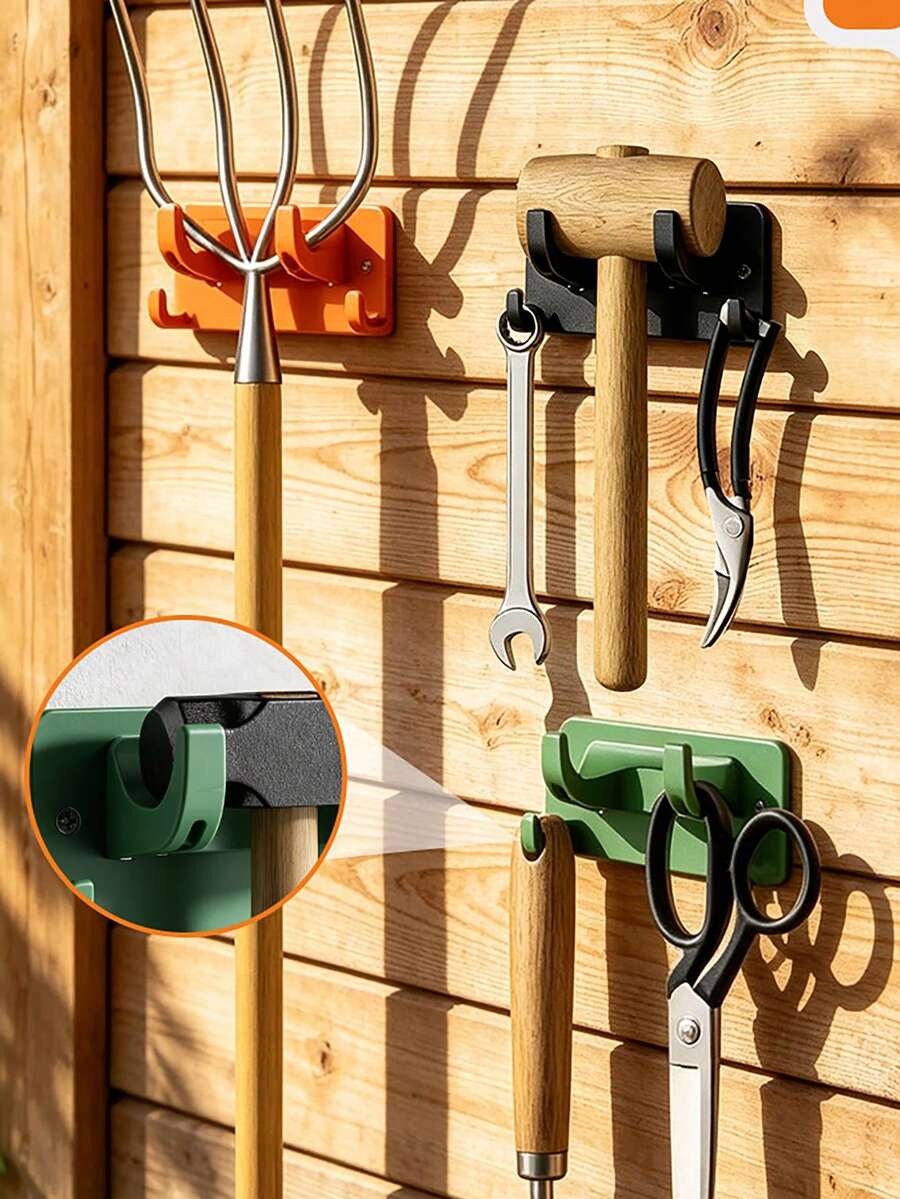 1pc Wooden Wall Storage Rack, Gardening Tool Organizer, Multi-Functional Hooks, Can Hang Long-Handled Tools, Includes Screws, Easy Installation, Home Entryway Key & Backpack Hanging Rack, Wall-Mounted Mail, Photo, Postcard Storage Rack. Suitable For Garage, Workshop, Shed, Can Be Used As Christmas Gift - Multicolor - View 1
