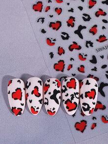 2 Peças Adesivos de Unha 3D Coração Vermelho Estampa de Leopardo, Padrão de Coração com Manchas de Leopardo Preto, Decalques de Unha Autoadesivos, Decoração de Arte de Unha Gótica Doce Selvagem Y2K Legal, Adequado para Suprimentos de Unha DIY de Outono - Multicolorido - Visão 6
