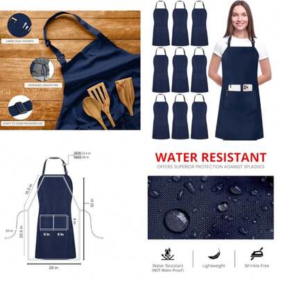 10 Pack Bib Apron Adjustable With 2 Pockets, Water And Oil Resistant, Cooking Kitchen Chef Apron For Women Men