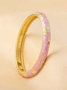 1pc Vintage Style Gold Floral Enamel Bangle, Gold Bracelet, Jewelry Accessory For Girls And Women, Suitable For Daily Wear And Holidays - Multicolor - View 14