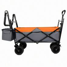 With Push Handle, 480Lbs Collapsible Wagon With Canopy, Wagon Cart With 7" All-Terrain Wheels, Lightweight Foldable Wagon, Large Capacity For Camping, Shopping, Sports, And Garden Use, Orange - default - View 5