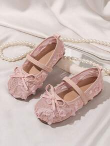 Girls' Low Vamp Flat Shoes, Princess Style, Elastic Band Design, Suitable For Spring And Autumn, Perfect For Matching With Dresses And Casual Wear - Pink - View 1