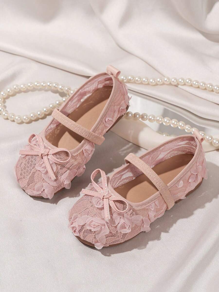 Girls' Low Vamp Flat Shoes, Princess Style, Elastic Band Design, Suitable For Spring And Autumn, Perfect For Matching With Dresses And Casual Wear - Pink - View 1