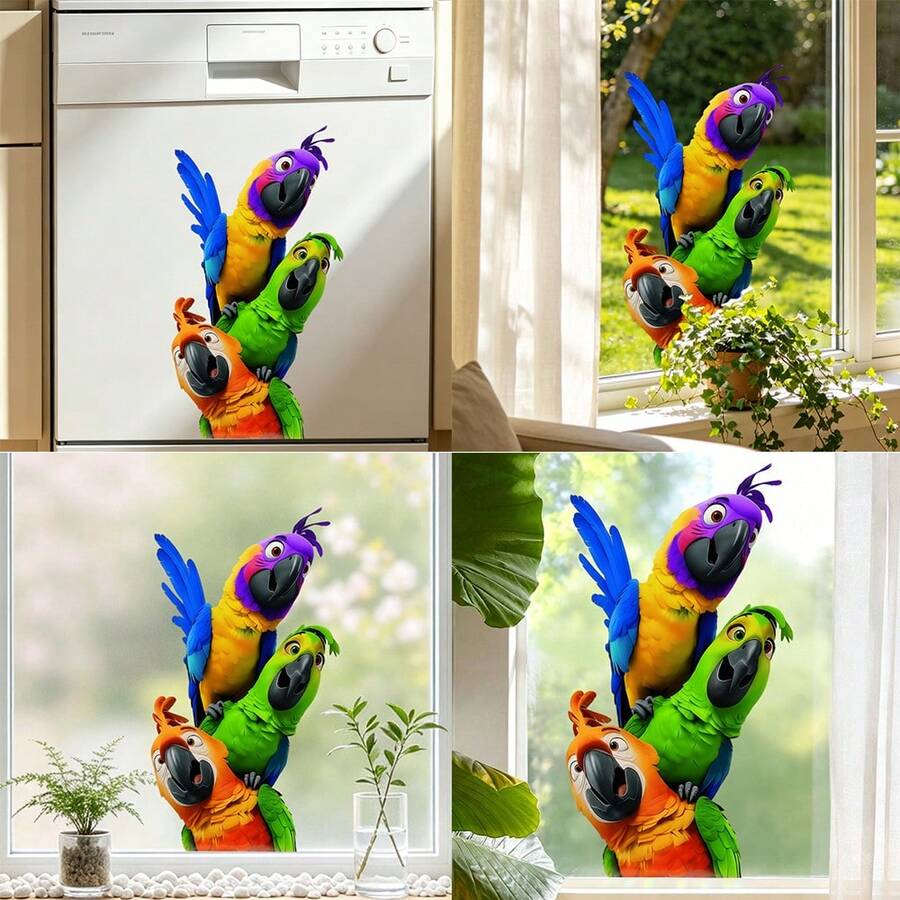1/3/5 Buah Stiker Jendela Statis Bergambar Burung Beo Kartun Warna-warni, 3 Stiker Statis Burung Beo Macaw, Dekorasi Hutan Tropis Estetik untuk Ruang Tamu, Kamar Anak, Dekorasi Rumah Musim Panas Bertema Tropis.