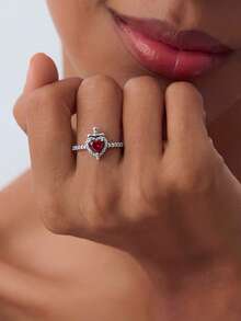 1pc 925 Sterling Silver Vintage Style Red Heart Ring, Women's Daily Accessory Or Gift - Red Love Heart - View 6