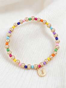 1 Buah Gelang Huruf Manik-Manik Kecil untuk Anak Perempuan, Gelang Elastis dengan Liontin Huruf Awal Tunggal A-Z Kustom, Gelang Manik-Manik Buatan Tangan Berwarna-warni Gaya Boho yang Dapat Ditumpuk, Aksesori Harian - MultiWarna - View 29