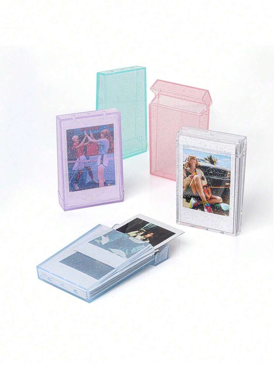 1 Pieza Caja de Almacenamiento Mini de 3 Pulgadas para Fotos, Estuche Mini para Fotos con Brillo y Cuerda para la Mano para Fotos de Cámara Instantánea (Brillo Transparente) - Organizador de Viaje Creativo para Fotos, Almacenamiento Mini de Fotos, Diseño Elegante