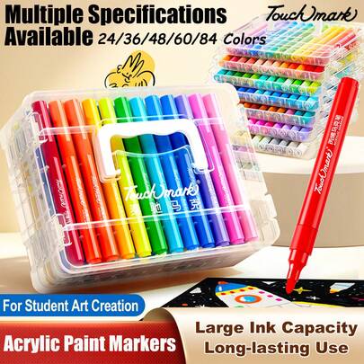 84/60/48/36/24 Colors Acrylic Paint Markers, Colorful Marker Pens, Coloring Set, Quick Drying, Fade-Resistant, Perfect For Painting, Doodling, Illustration, Handicrafts, Back To School Season For Coloring Books And Other DIY Projects, Suitable For Paper, Fabric, Canvas, Wood, Rock, Plastic, Glass, Ceramic, Pumpkin, Metal, Etc., Easter, Thanksgiving, Halloween, Christmas Gift Supplies