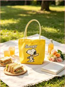 1pc Snoopy Printed Yellow Canvas Tote Bag, Large Capacity, Suitable For Travel, Shopping And Daily Use, Great Gift For Birthday, Valentine's Day, School And Graduation - Multicolor - View 4