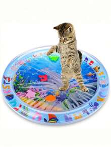 1pc Pet Splash Pad, Cat Toy For Summer, Suitable For Cats To Play, Summer Cat Bed, Summer Dog Bed, Cat & Dog Entertainment Toy, Requires Inflation And Water Filling Pet Entertainment Water Mat, Cat Sensing Water, Cat Cooling Mat, Cat & Dog Sensing Water Sensing Mat, Cool And Comfortable (Please Note That Trimming Claws Is Necessary Before Use, And Excessive Biting May Cause Leakage Or Breakage) - Multicolor - View 2
