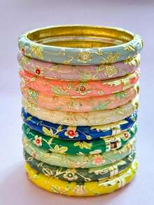 1pc Vintage Style Gold Floral Enamel Bangle, Gold Bracelet, Jewelry Accessory For Girls And Women, Suitable For Daily Wear And Holidays - Multicolor - View 11