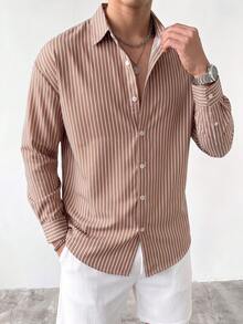 Men's Striped Single-Breasted Casual Long Sleeve Shirt, Comfortable And Versatile For Daily Wear - Multicolor - View 4