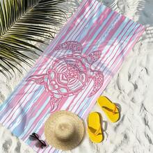 1pc Striped Pink Turtle Microfiber Beach Towel, Soft Absorbent Lightweight Towel, Suitable For Adults And Teens, Perfect For Beach, Travel And Swimming Beach Blanket - Multicolor - View 8
