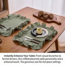 1/2/4/6 Peças Jogos Americanos Retangulares de Algodão Puro com Borda Franzida em Cor Sólida, Estilo Minimalista Nórdico, Decoração de Cozinha, Adequado para Reuniões de Feriados, Festas de Aniversário, Casamentos, Jantares, Decoração de Mesa, Mesa de Escritório, Mesa de Centro, Decoração de Casa, Decoração de Quarto, Decoração de Dormitório, Todas as Estações, Bottom de Fotografia - Verde Oliva - Visão 1