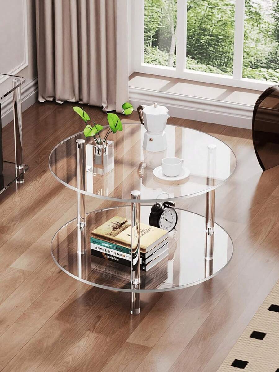 1 Set Mesa lateral de acrílico DIY, desmontada para ensamblar, mesa de centro desmontable adecuada para sala de estar, dormitorio, baño, pasillo, estantería de almacenamiento, requiere autoensamblaje a la entrega - Negro - Ver 1