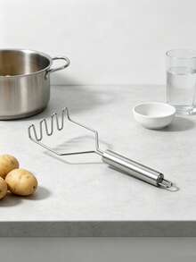 3pcs/1pc Stainless Steel Potato Masher, Manual Food Puree Tool, Sweet Potato Masher, Garlic Press, Manual Squeezer, Potato Masher, Kitchen Tool, Wavy Pattern, Kitchen Gadget, Used For Mashing Potatoes, Vegetables And Fruits, Durable Multi-Functional Squeezer, Kitchen Supplies, Cutter, Food, Salad, Decoration, Storage, Party, Birthday, Christmas, Halloween - Silver - View 3