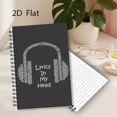 1pc Earphone Shaped Text Design Cover Notebook, 5.5*8.3 Inches, 50 Pages, Lined Inner Pages, Suitable For Music Lovers, Women's Stationery, Back To School Gift, School Supplies