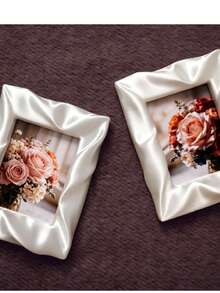 PLA Material Soft Creamy White Satin Pleated Photo Frame, Niche High-End Desktop Decor - 1PC - View 4