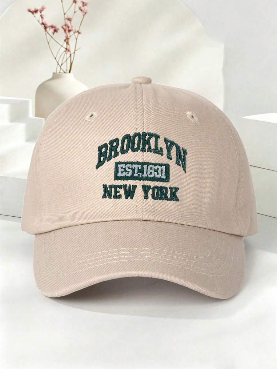 1件 Y2K 滑雪帽 中性刺繡字母 BROOKLYN NEW YORK 防曬透氣時尚棒球帽,適合日常戶外旅行與防曬 - 卡其綠線 - 查看 1