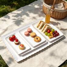 5pcs White Rectangular Cake Trays, Heavy Duty Cardboard Trays, Oil-Resistant Wavy Edge Cake Base, Dessert Table Serving Platters, For Cupcake Display Decoration, Suitable For Birthday Party, Wedding, Catering - White - View 10