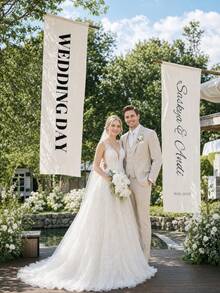 Wedding Season Personalized Name Signs - Wedding Welcome Signs - Linen Material Party Backdrop And Supplies - Photo Anniversary Welcome Signs - Multicolor - View 2
