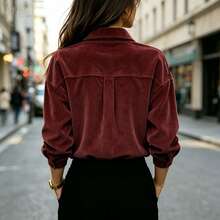 Women's Fashion Versatile Autumn/Winter Thick Corduroy Shirt - Burgundy - View 4