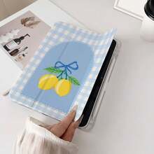 1pc Blue Plaid Lemon Bow Print Tablet Protective Case, Compatible With IPad PRO/AIR, Pad 5/6/7, MatePad - Multicolor - View 6
