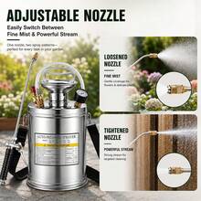 Pulverizador manual de acero inoxidable de 1 galón con manómetro, manguera reforzada y boquilla ajustable para jardín - 1 galón - Ver 6