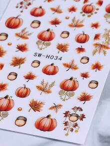 2片裝 3D秋季南瓜美甲貼紙 金色楓葉美甲貼花 橘色棕色豐收設計 感恩節秋季自黏式美甲藝術貼紙 女用美甲裝飾 DIY美甲用品 - 彩色 - 查看 9