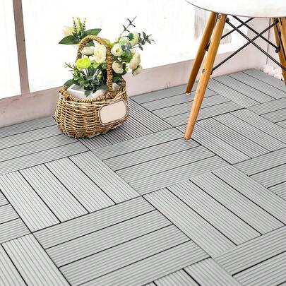 WPC Patio Tiles – 300*300mm Wood-Look Click System Tiles For Garden, Balcony & Outdoor Spaces | Water-Permeable, Easy-Install Decking Solution (Pack Of 11)