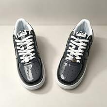 A BATHING APE Bape 休闲滑板鞋，撞色星形Logo亮面休闲运动鞋，黑灰镜面男女款 - 黑灰鏡面 - 查看 5