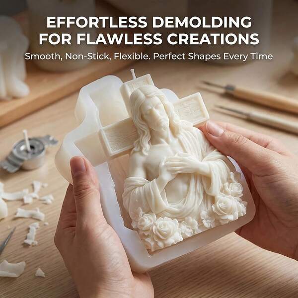 1pc Catholic Holy Family Candle Mold Jesus Mary Statue Silicone Mold Handmade 3D Gift Christmas Home Decor DIY Resin Plaster Candle Cement Casting Mold