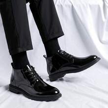 British Style Shiny Patent Leather High-Top Men's Lace-Up Soft Sole Business Commuter Boots, Versatile Casual Formal Ankle Boots For Workplace, Wedding And Everyday Wear - Black - View 8
