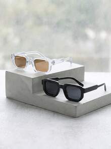 2 Pairs Men's Black Square Frame Minimalist Casual Versatile Street Style Fashion Glasses - Multicolor - View 1