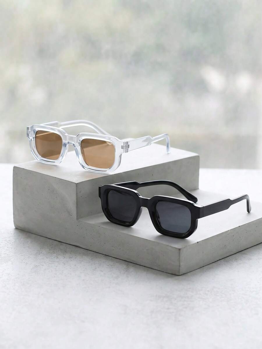 2 Pairs Men's Black Square Frame Minimalist Casual Versatile Street Style Fashion Glasses - Multicolor - View 1