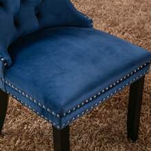 Nikki Collection Modern, High-End Tufted Solid Wood Contemporary Velvet Upholstered Dining Chair With Wood Legs Nailhead Trim 2-Pcs Set, Blue, DE2001BL - Blue - View 11