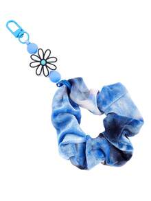 Scrunchie de Veludo Tie Dye com Chaveiro de Pingente de Letra, Elástico de Cabelo em Tecido Degradê com Pingente de Contas, Suporte de Rabo de Cavalo Elástico Macio, Pulseira da Moda - 2850 - Visão 18