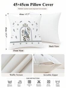 MEMNUN 1pc Vintage Peacock Waffle Pillowcase 45*45cm Made Of Polyester Material European Arch Carved Frame Blue Peacock Cushion Cover Single-Sided Print Hidden Zipper Polyester Decorative Pillowcase Without Pillow Core Living Room, Sofa, Bedroom, Car Home Decor - Multicolor - View 2