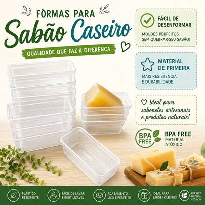 Kit 15 formas Transparentes 250 ml para Fabricação de Sabão Sabonetes Artesanais em Plástico Virgem