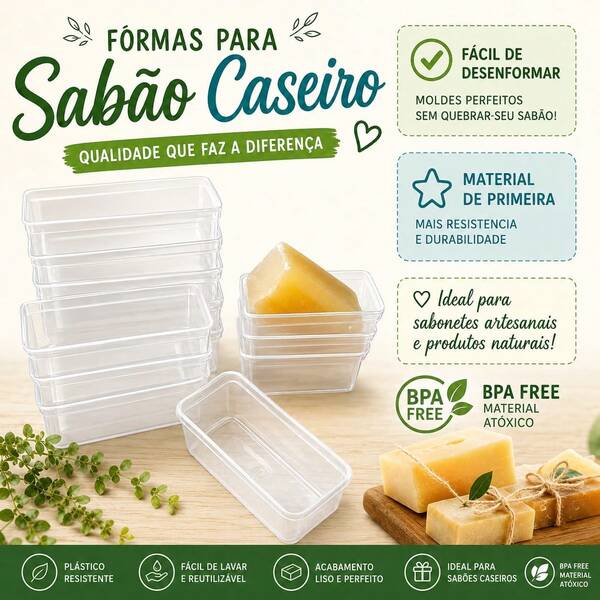 Kit 15 formas Transparentes 250 ml para Fabricação de Sabão Sabonetes Artesanais em Plástico Virgem