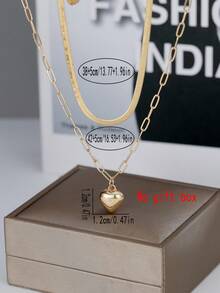 Tkool 2件裝時尚甜美優雅不鏽鋼刀片鏈心形吊墜迴紋針鏈項鍊，適合日常配戴飾品（無禮盒） - 金黃色 - 查看 5