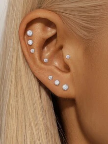 AnlaScheer 1 buah Anting Tusuk Bulat Datar, Perak Sterling 925 Hypoallergenic Perhiasan Tindik Telinga Tulang Rawan Helix Conch Berulir, Gaya Wanita - Perak - View 6