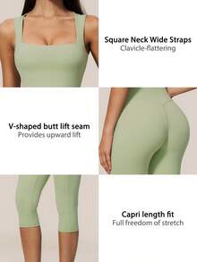 TimeOff Women's 1pc Solid Color Square Neck Thick Strap Waist-Cinching Athletic One-Piece Shorts - Green - View 4