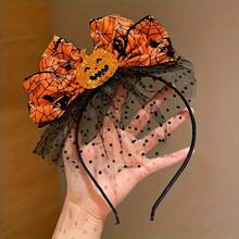 1pc Halloween Headband, Pumpkin Bow Design, Hairband, Party Hair Accessory, Pumpkin Mesh Headpiece, Autumn Hair Decoration - Multicolor - View 14