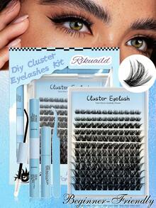 Rikuaild Kit Ekstensi Bulu Mata, 144 pcs Bulu Mata Palsu Cluster DIY, Termasuk Perekat & Lem Bulu Mata, Penghapus dan Pinset, Cocok Untuk Pemula, Mudah Digunakan, Ekstensi Bulu Mata Palsu Tahan Lama Kualitas Salon - MultiWarna - View 1