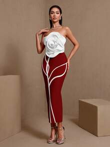 Solid Color Elegant Rhinestone Chain Armor Water Drop Crystal Bandage Dress For Formal Party Evening Wedding - Burgundy - View 7