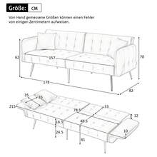 Two-Seater Multifunctional Sofa Bed With Bed Function, Adjustable Backrest And Multi-Position Armrests. Modern Folding Sofa Bed For Living Room - Velour Upholstery. Spacious Sleeping Area. - 綠色 - 查看 7