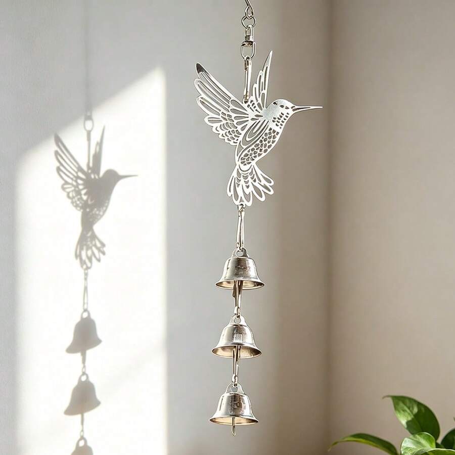Mini Lucky Hummingbird Metal Wind Chime, Hanging Decoration That Dances With The Wind, Car Pendant, Garden Window Tree Decor, 3 Bells With Hook