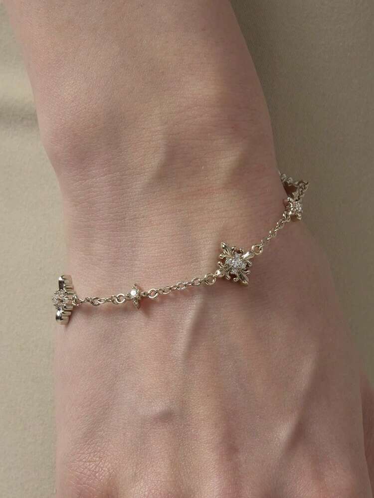 1pc Minimalist Fashion 925 Sterling Silver Iris Flower Cross Triple Flower Women's Bracelet, Exquisite Women's Jewelry Gift For Girlfriend, Elegant - Iris Cross Three-flower - View 5