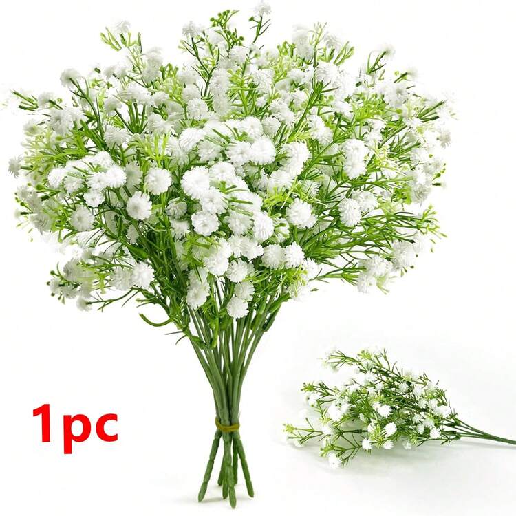 1pc Artificial White Silk Baby's Breath Flower Bouquet, May Flower Table Centerpiece, Suitable For Home Garden Wedding Party Decoration - White - 5 Forks - View 7